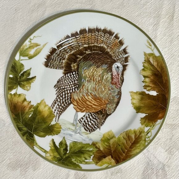 Williams Sonoma Botanical Leaf and Turkey 8.5" Salad Plate Fall Thanksgiving - Picture 5 of 12